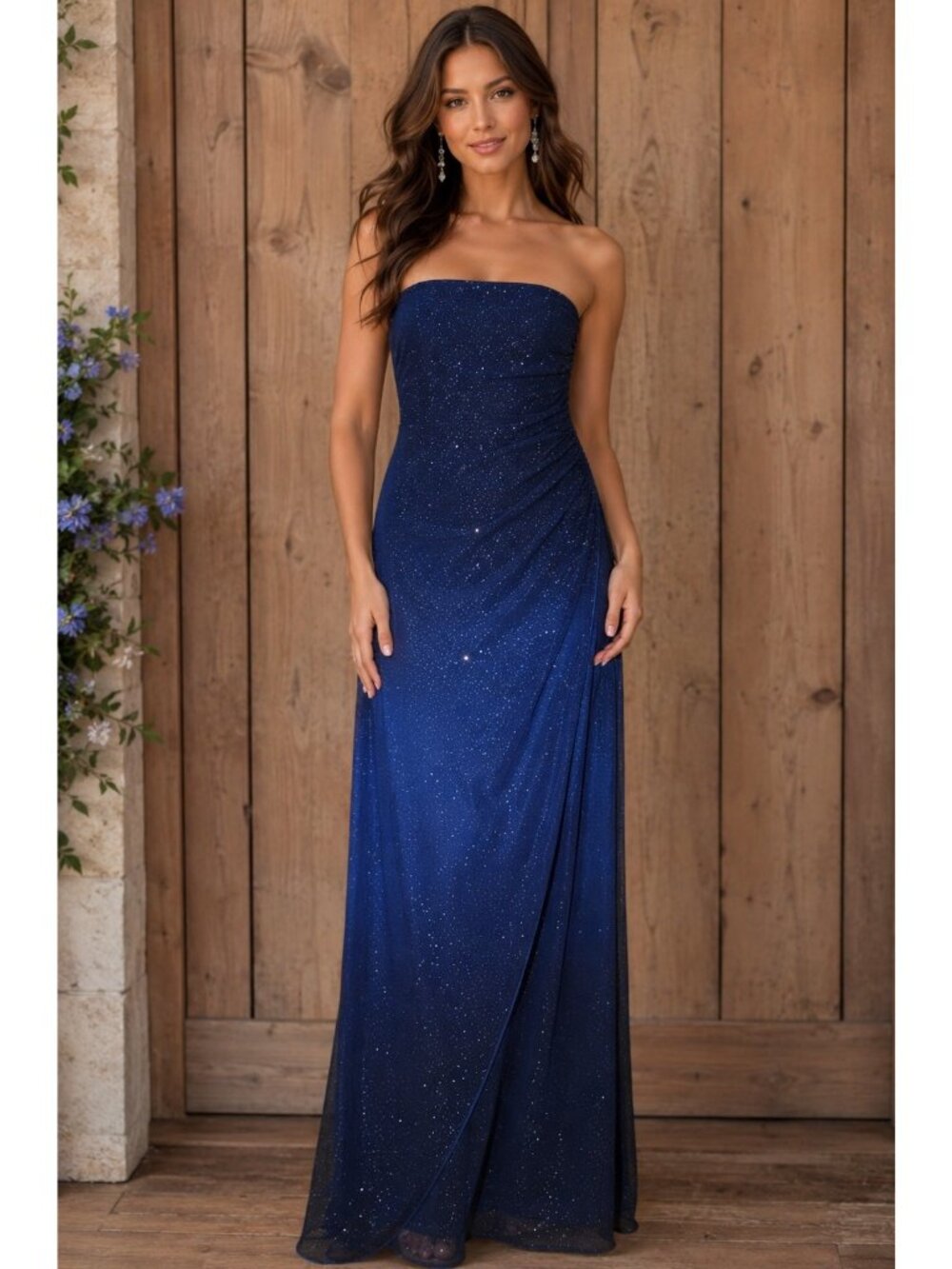 VTG Y2K 90s Midnight Blue Glitter Prom Dress Maxi Gown 5/6 Whimsygoth Fairy Core